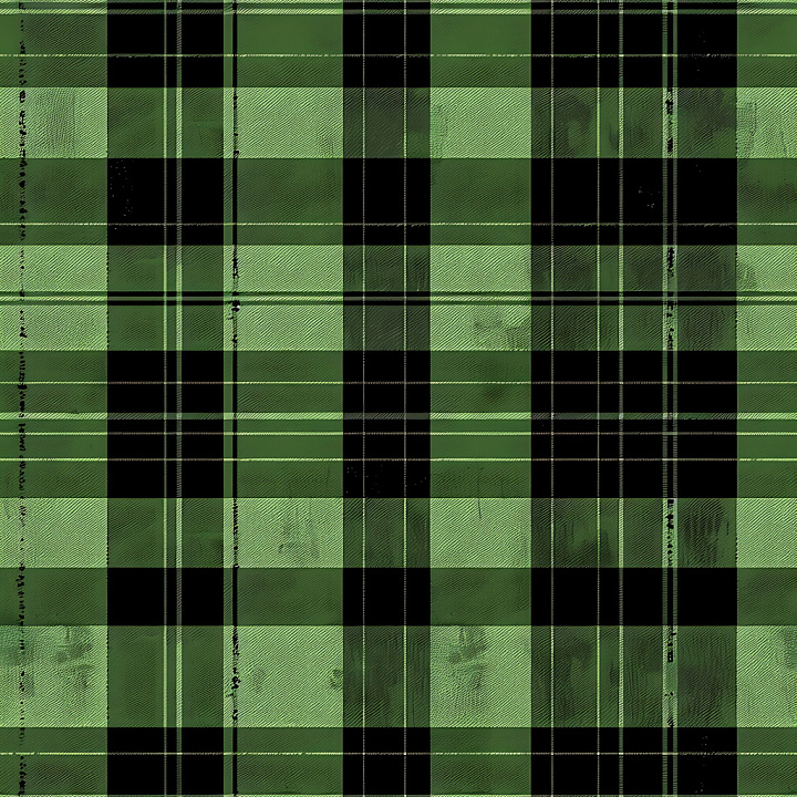 Green and Black Plaid Fabric with Subtle Worn Details seamless PBR texture preview