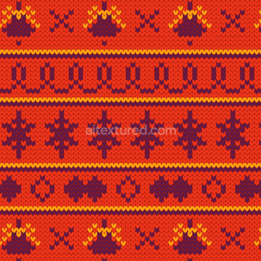Seamless 3D PBR Knitted Fabric Texture Featuring Festive Red and Purple Pattern