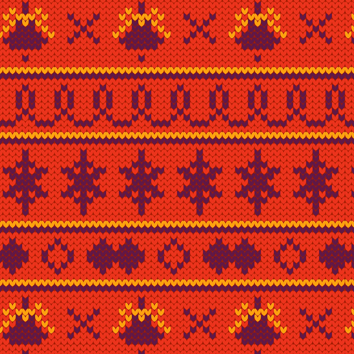 Knitted Fabric Featuring Festive Red and Purple Pattern seamless PBR texture preview