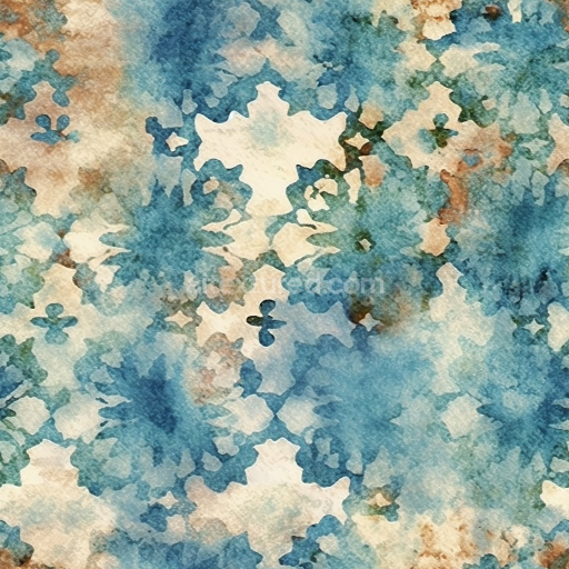 Seamless 3D PBR Watercolor Texture Featuring Soft Blue and Brown Abstract Floral Patterns