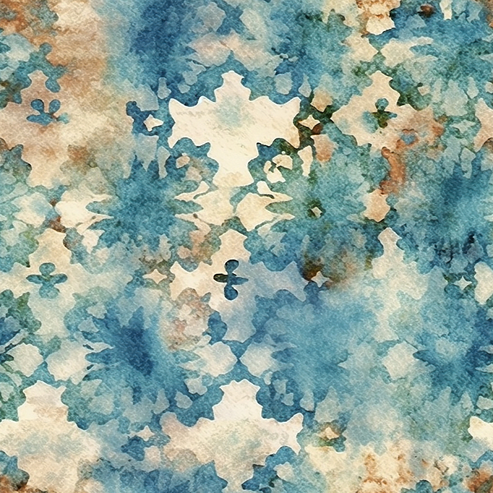 Watercolor Featuring Soft Blue and Brown Abstract Floral Patterns seamless PBR texture preview