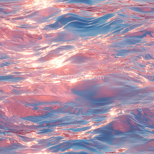 Seamless 3D Water PBR Texture Featuring Soft Waves and Pink Sunset Reflections