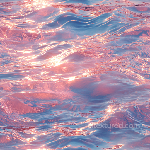 Water PBR Texture Featuring Soft Waves and Pink Sunset Reflections seamless Water PBR texture