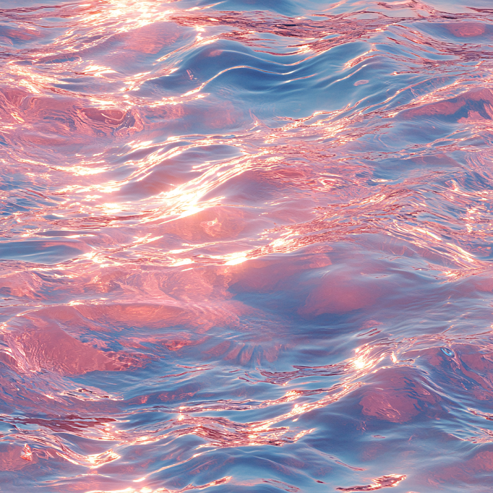 Water Featuring Soft Waves and Pink Sunset Reflections seamless PBR texture preview