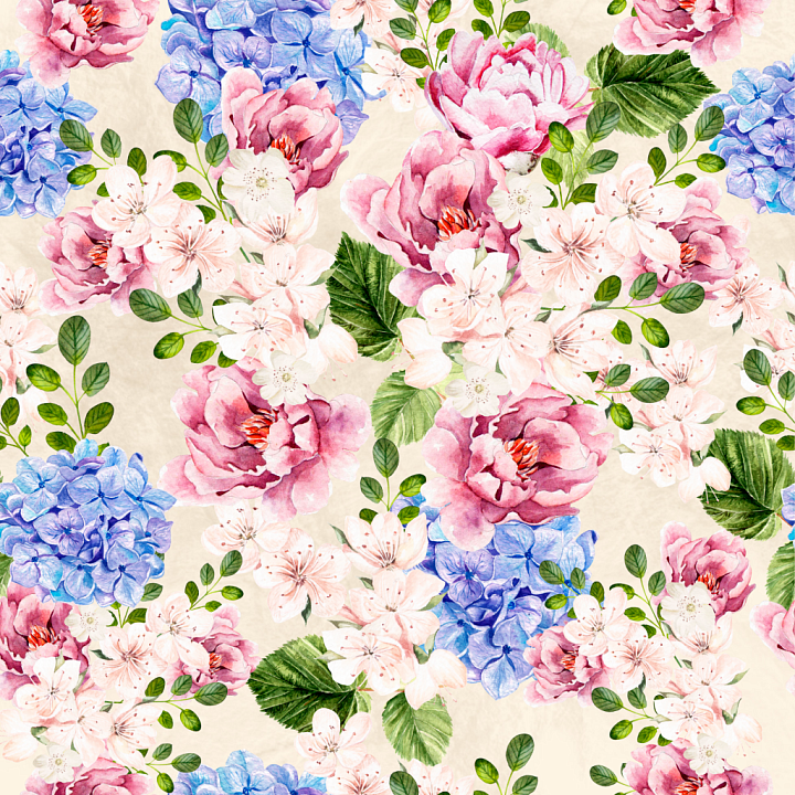 Floral Watercolor Fabric with Pink and Blue Flowers seamless PBR texture preview
