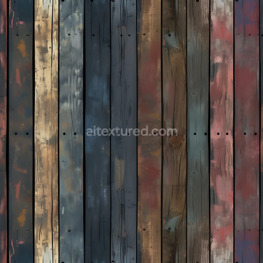 Seamless 3D PBR Vintage Painted Wood Planks Texture with Distressed Multicolor Finish