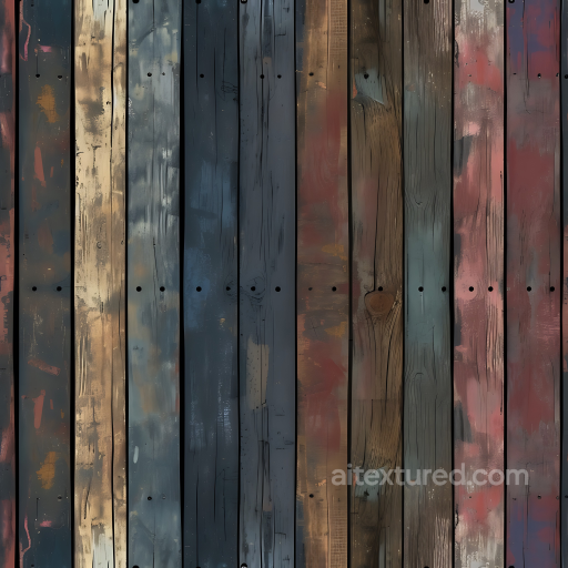 Vintage Painted Wood Planks Texture with Distressed Multicolor Finish seamless Wood PBR texture