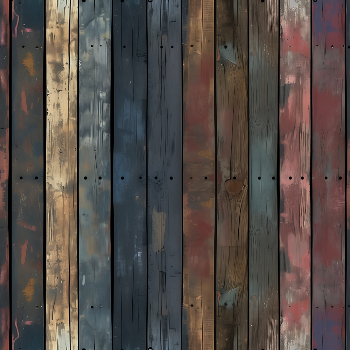Vintage Painted Wood Planks with Distressed Multicolor Finish seamless PBR texture preview