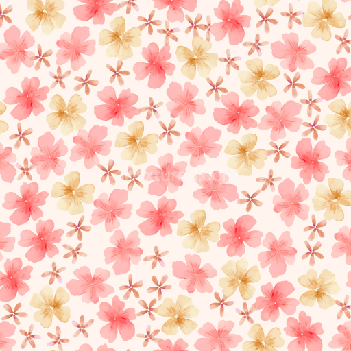 Seamless 3D PBR Watercolor Cherry Floral Pattern Fabric Texture in Pink and Beige