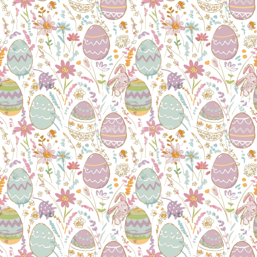 Seamless 3D PBR Easter-themed Digital Paper Texture with Pastel Eggs and Floral Elements