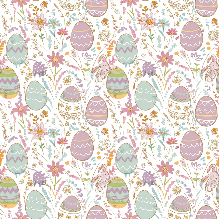 Easter-themed Digital Paper with Pastel Eggs and Floral Elements seamless PBR texture preview