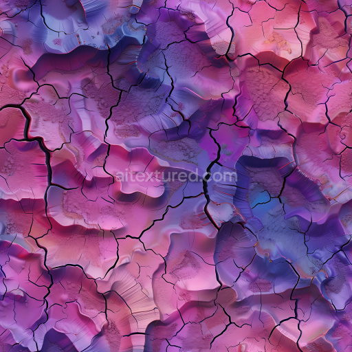 Seamless 3D PBR Cracked Dry Earth Texture with Pink and Purple Gradient Cracks