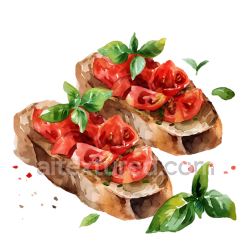 seamless Watercolor Bruschetta with Fresh Tomato and Basil Breakfast Graphic texture 8k free download PBR