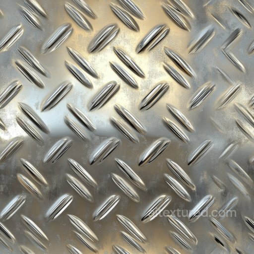 Metal Texture of Shiny Steel Diamond Plate with Reflective Embossed Pattern seamless Metal PBR texture