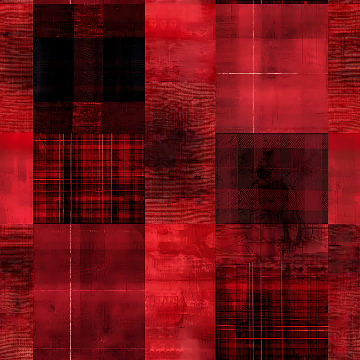 Red Plaid Metal with Grunge and Patterns seamless PBR texture preview