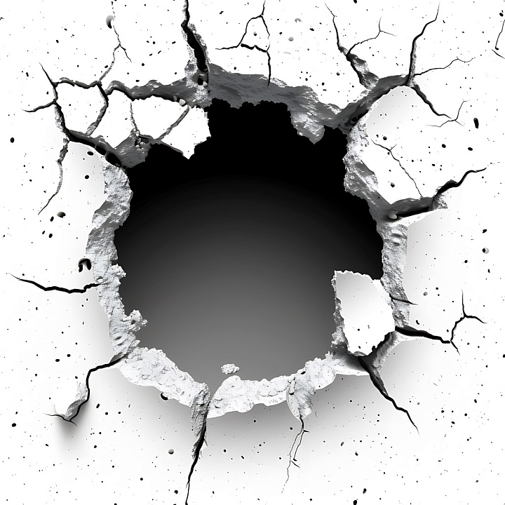 Cracked White Plaster with Jagged Hole and Fractures seamless PBR texture preview