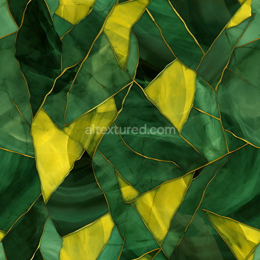 Seamless 3D Green and Yellow Marbled Tile PBR Texture with Gold Veins