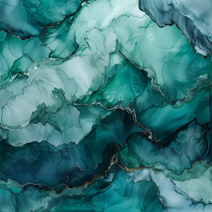 Alcohol Ink Featuring Teal Emerald Fluid Waves and Subtle Veins seamless PBR texture preview