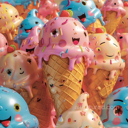 Inflated PBR Texture of Colorful Cartoon Ice Cream Cones with Sprinkles seamless Inflated PBR texture