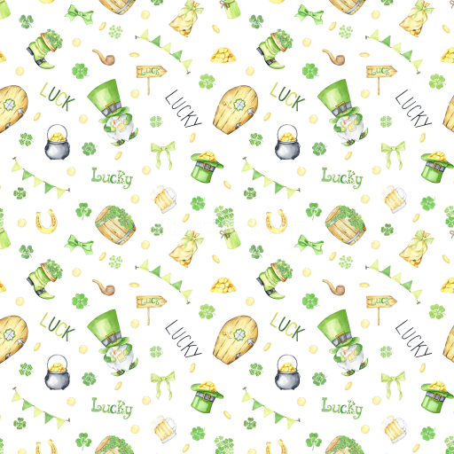 Seamless 3D PBR St Patrick Digital Paper Texture with Lucky Clover and Festive Icons