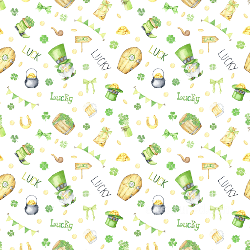 St Patrick Digital Paper Texture with Lucky Clover and Festive Icons seamless St patrick digital paper bundle PBR texture