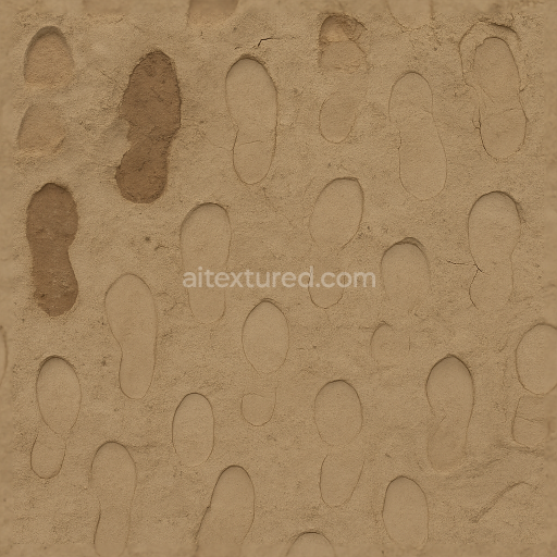 Seamless 8k PBR 3d Texture of Dry Muddy Footprints with Footprint Cracking