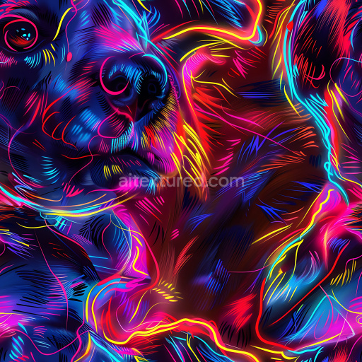Seamless 3D PBR Texture Featuring Neon Graffiti Dog Mural with Abstract Light Strokes