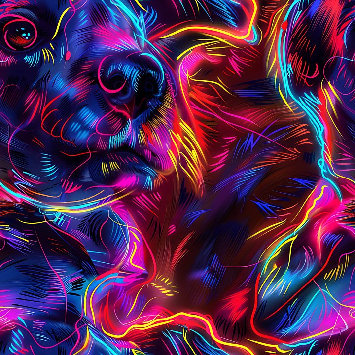 Featuring Neon Graffiti Dog Mural with Abstract Light Strokes seamless PBR texture preview