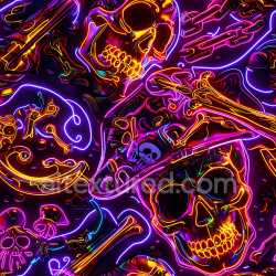 seamless Seamless 3D PBR Texture of Neon Glow Graffiti Skulls with Vibrant Color Strokes texture 8k free download PBR