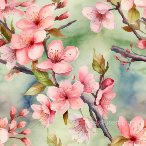 Pink Flower Watercolor Pattern on Fabric Seamless Texture seamless Pink Flower PBR texture