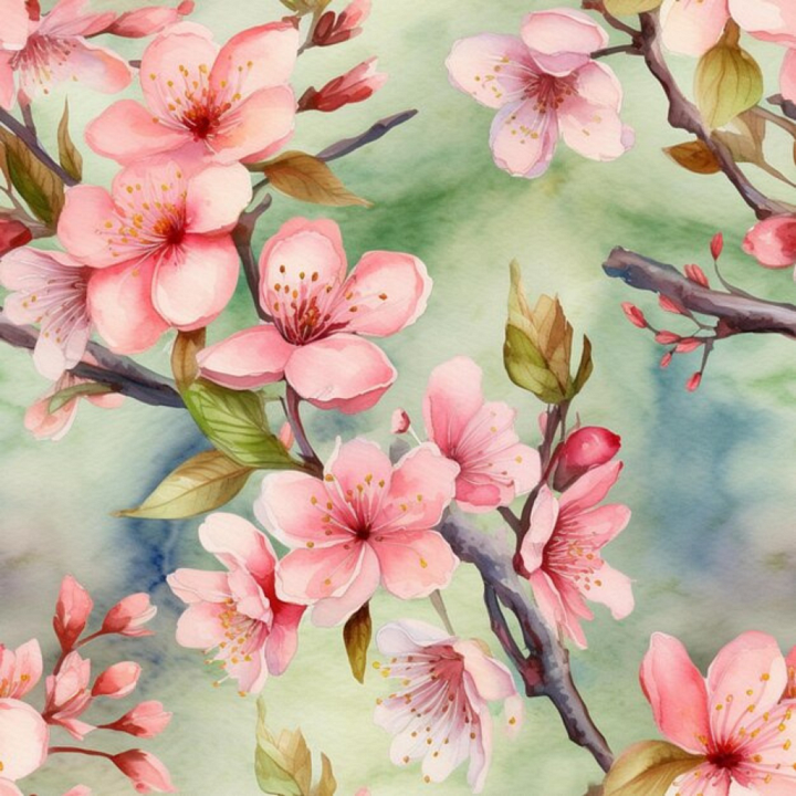 Pink Flower Watercolor Pattern on Fabric seamless PBR texture preview