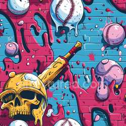 seamless Seamless 3D PBR Graffiti Texture Featuring Colorful Baseball and Skull Mural texture 8k free download PBR