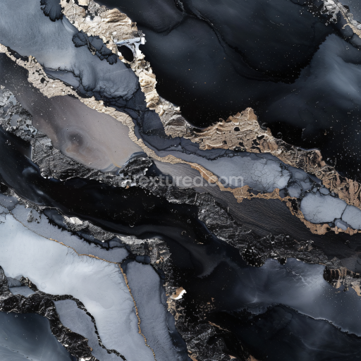 Seamless 3D Alcohol Ink PBR Texture Featuring Luxurious Black and Gold Veining