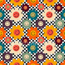 seamless Seamless 3D PBR texture with colorful happy face flower pattern and checkerboard background texture 8k free download PBR