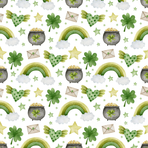 Watercolor St Patrick Digital Paper Texture with Rainbows & Shamrocks seamless St patrick digital paper bundle PBR texture