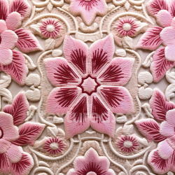 seamless Seamless 3D PBR Texture of Pink Embroidered Floral Fabric with Ornate Stitching texture 8k free download PBR