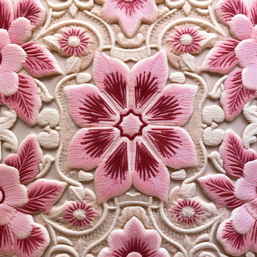 Pink Embroidered Floral Fabric Seamless Texture with Ornate Stitching seamless Embroidered floral PBR texture
