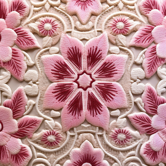 Pink Embroidered Floral Fabric Seamless Texture with Ornate Stitching Embroidered floral texture preview