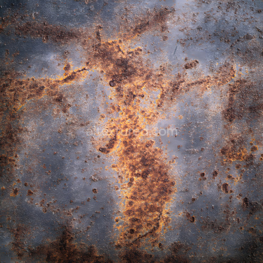 Seamless 3D Rusty Metal PBR Texture Featuring Orange-Brown Rust Patches and Jagged Corrosion Holes