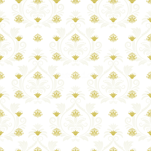 Seamless 3D PBR White and Gold Baroque Fabric Texture with Elegant Floral Pattern