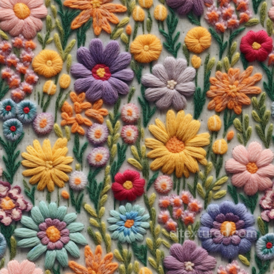 Colorful Embroidered Floral Yarn on Fabric Seamless Texture Embroidered floral texture preview