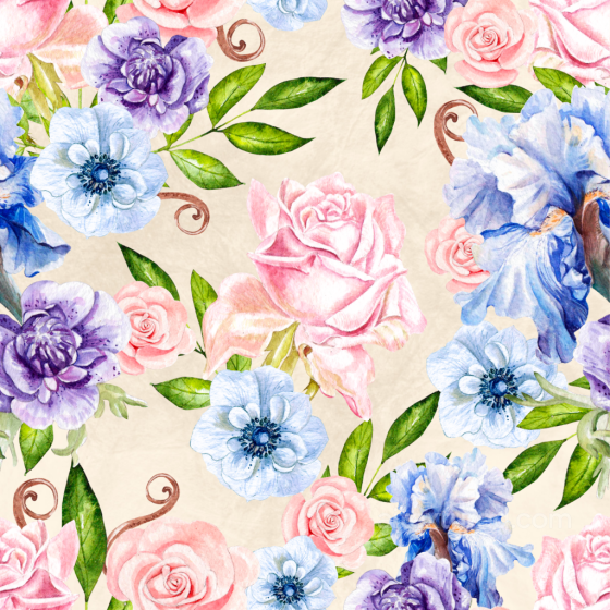 Flower Texture of Colorful Watercolor Flowers with Green Leaves Flower texture preview