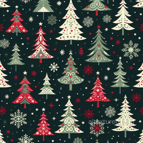 Christmas Digital Paper Texture Featuring Hand-Painted Festive Trees and Snowflakes All Christmas Digital paper texture preview