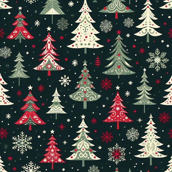 All Christmas Digital paper of Stylized Christmas Trees and Snowflakes seamless PBR texture preview