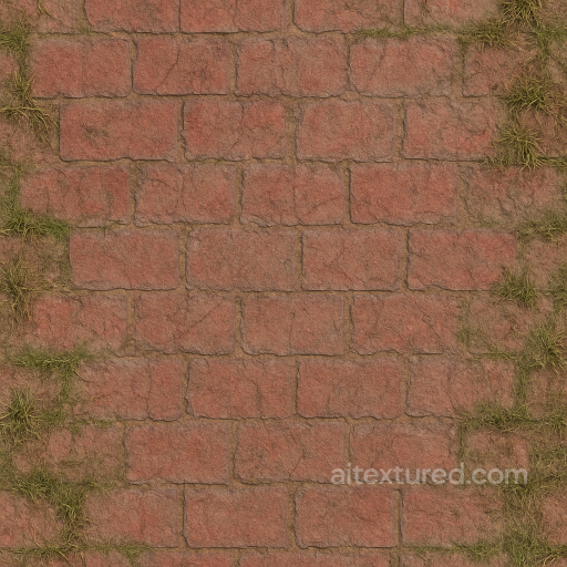 Brick Red Pavement With Faded Paint And Grass Edges Natural Wear seamless Park pavement PBR texture