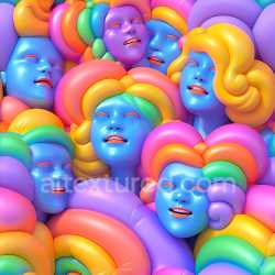 seamless Seamless 3D Inflated PBR Texture of Blue Faces with Colorful Balloon Hair texture 8k free download PBR