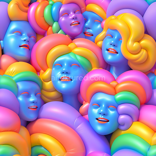 Seamless 3D Inflated PBR Texture of Blue Faces with Colorful Balloon Hair