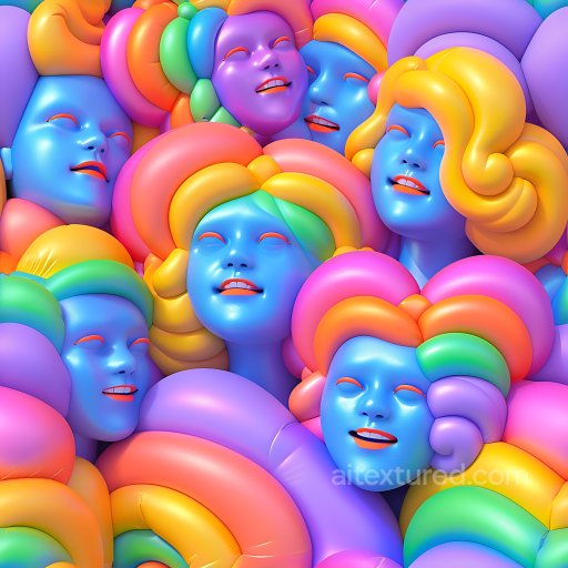 Inflated PBR Texture Featuring Colorful Puffy Faces with Glossy Surface seamless Inflated PBR texture