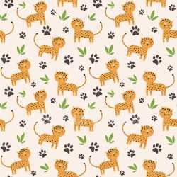 Pattern Bundle - Seamless 3D Pattern PBR Texture with Playful Leopard Cartoon Motifs and Leaf Accents texture preview