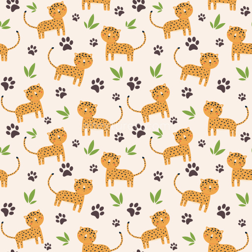 Pattern Bundle - Seamless 3D Pattern PBR Texture with Playful Leopard Cartoon Motifs and Leaf Accents texture preview